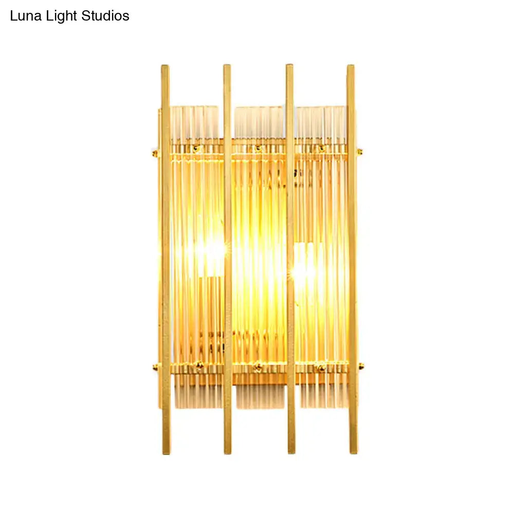 Modern gold wall sconce with clear crystal rods for hallways