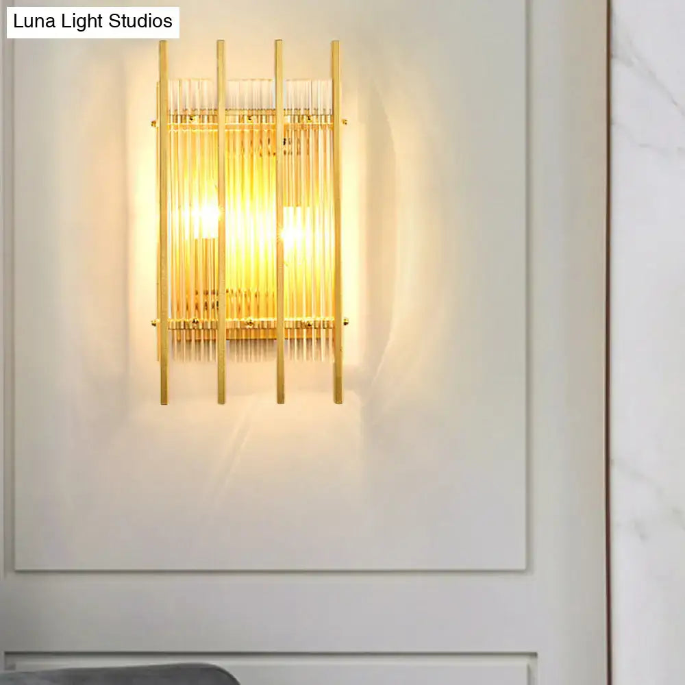 Modern gold wall sconce with clear crystal rods for hallways