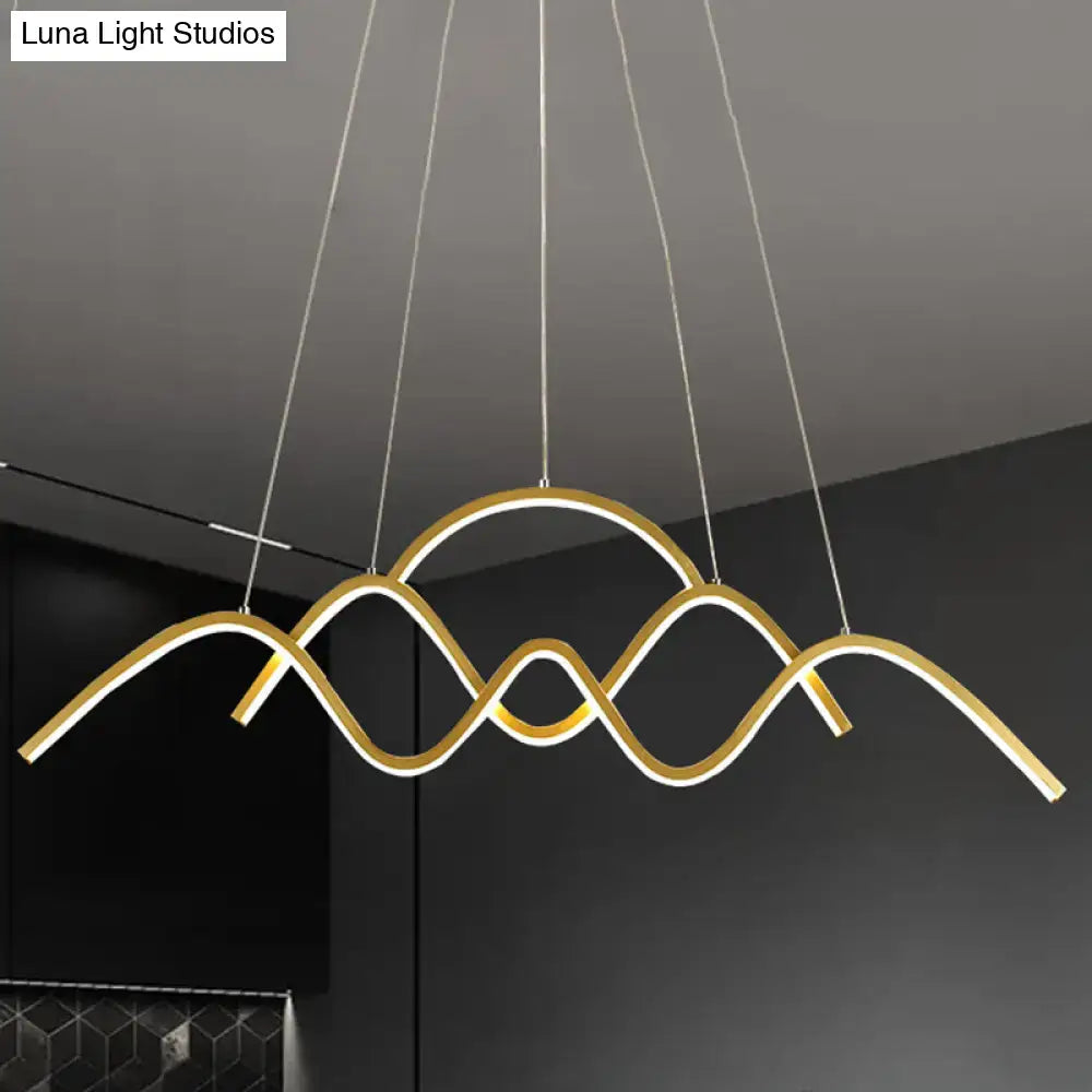 DecorBites™ Modern Gold Metal LED Island Light Fixture for Dining Room - Wave Design, White/Warm Light