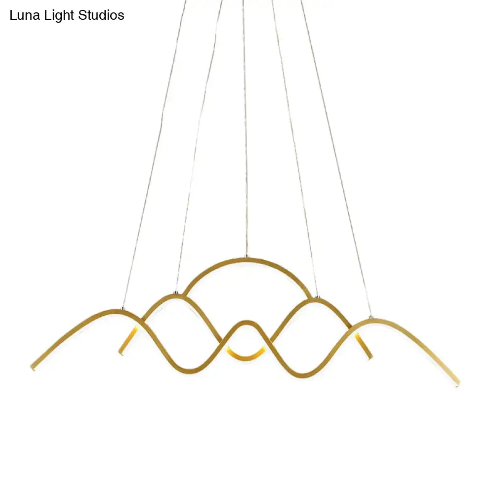 DecorBites™ Modern Gold Metal LED Island Light Fixture for Dining Room - Wave Design, White/Warm Light