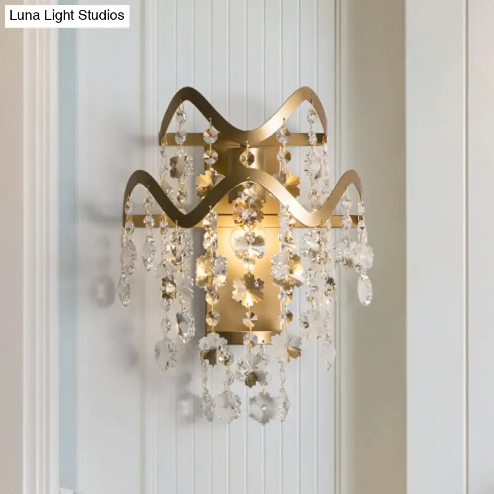 DecorBites™ Wave Sconce Light - Gold Wall Mount with Flower Crystal/Shell Accent