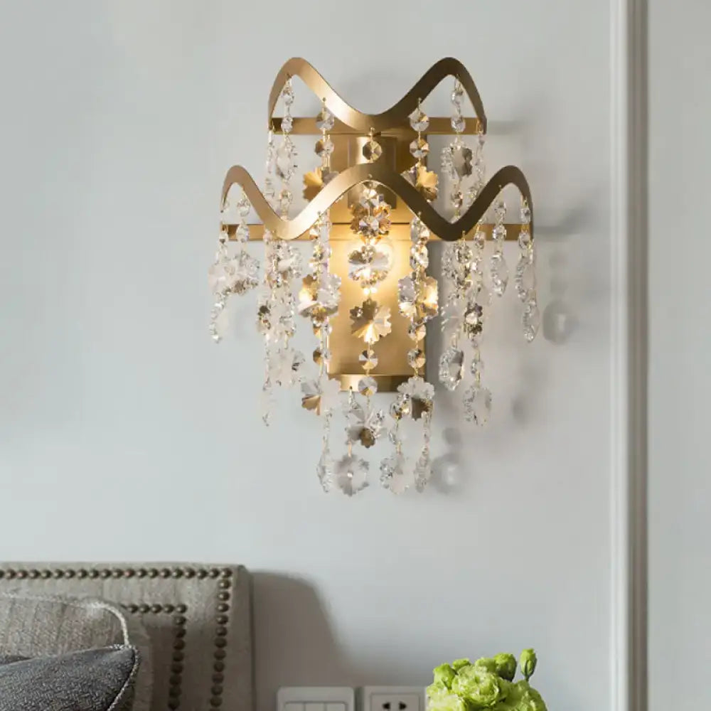 DecorBites™ Wave Sconce Light - Gold Wall Mount with Flower Crystal/Shell Accent