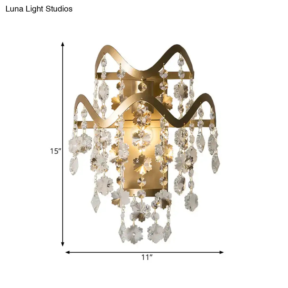 DecorBites™ Wave Sconce Light - Gold Wall Mount with Flower Crystal/Shell Accent