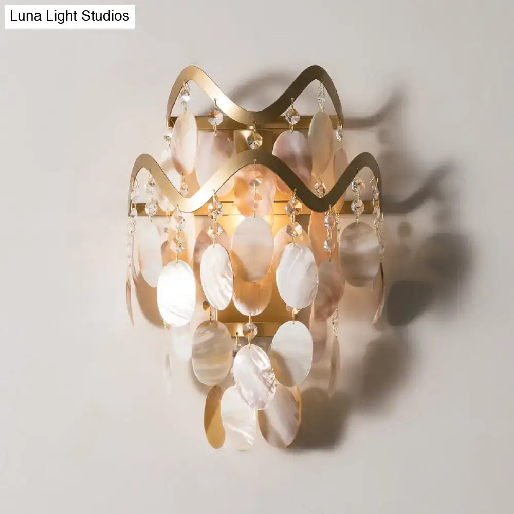DecorBites™ Wave Sconce Light - Gold Wall Mount with Flower Crystal/Shell Accent