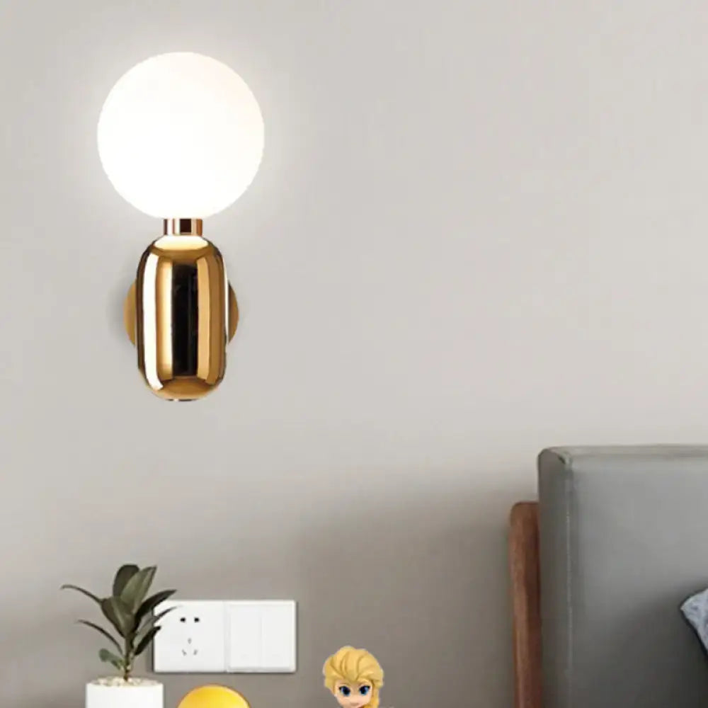 Modern gold white glass globe wall sconce bedroom e26 e27 light