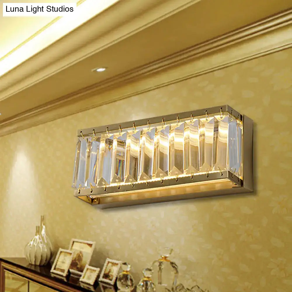 Modern golden rectangle led wall sconce with clear faceted crystal