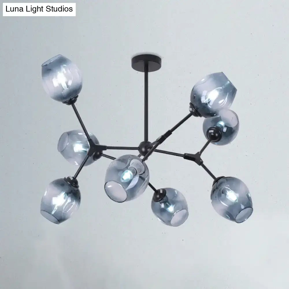 DecorBites™ Modern Gradient Blue Glass 8-Head Semi Flush Mount Ceiling Chandelier for Living Room