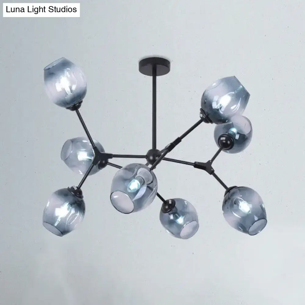 DecorBites™ Modern Gradient Blue Glass 8-Head Semi Flush Mount Ceiling Chandelier for Living Room