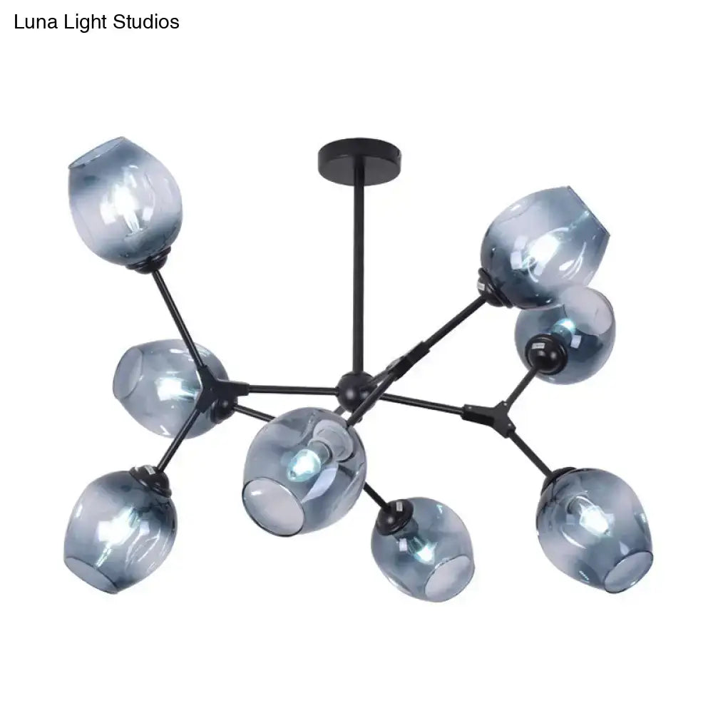 DecorBites™ Modern Gradient Blue Glass 8-Head Semi Flush Mount Ceiling Chandelier for Living Room