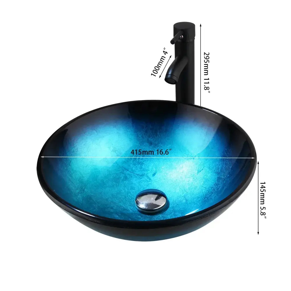 Modern gradient blue glass sink set bathroom vessel sink