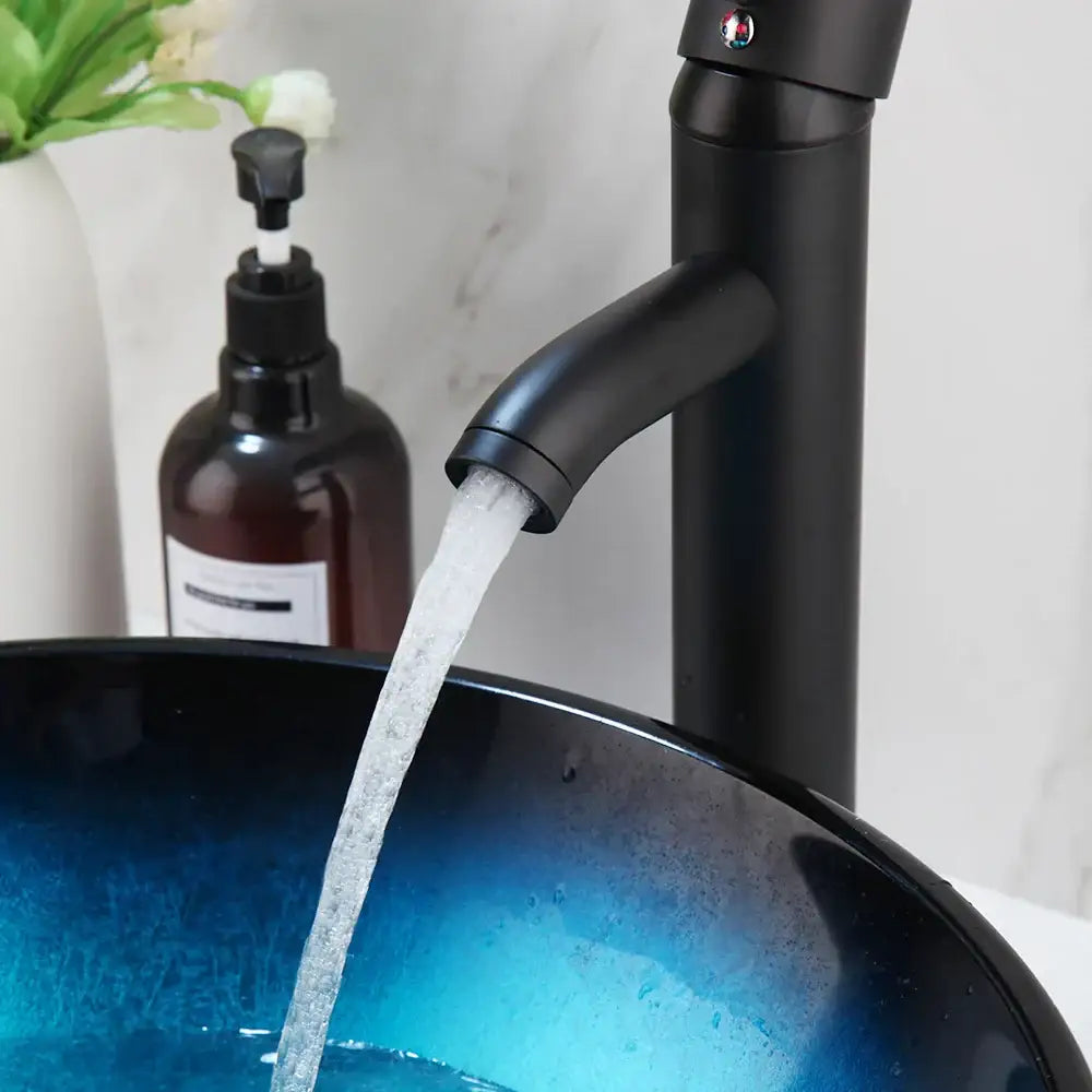 Modern gradient blue glass sink set bathroom vessel sink