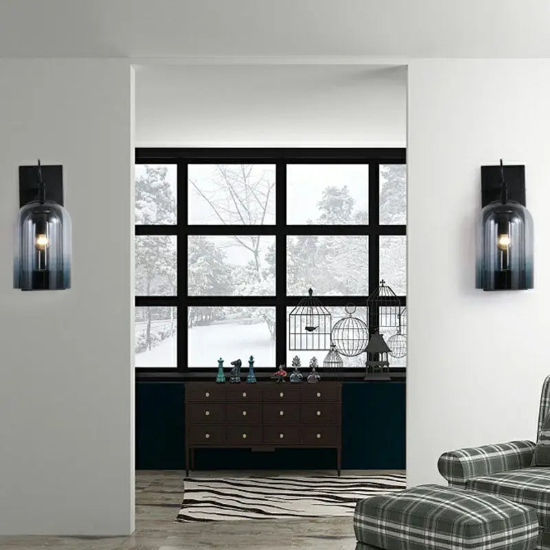 Modern gradient glass sconce lighting fixture bedroom black and blue