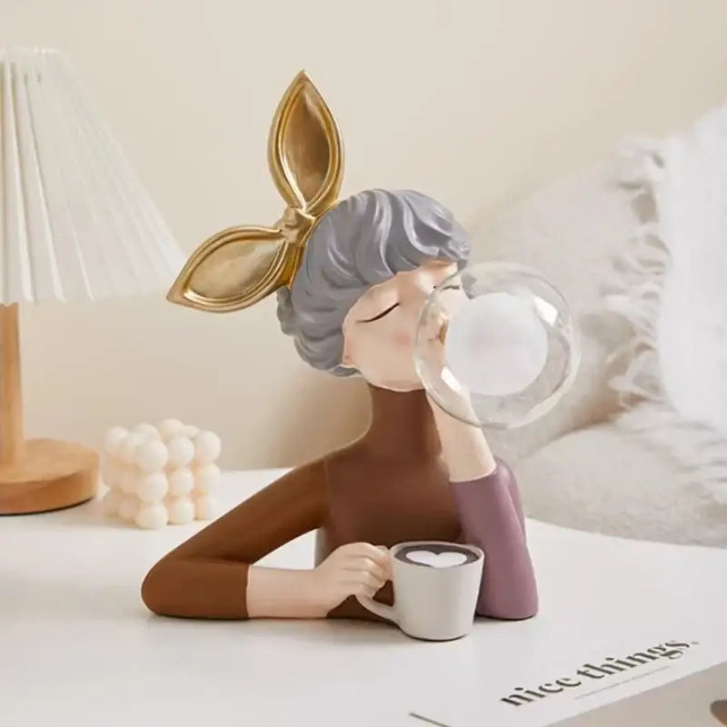 DecorBites™ Bubble Girl Statue Ornament: Modern & Simple Night Light Décor for Home, Bedroom, Living Room