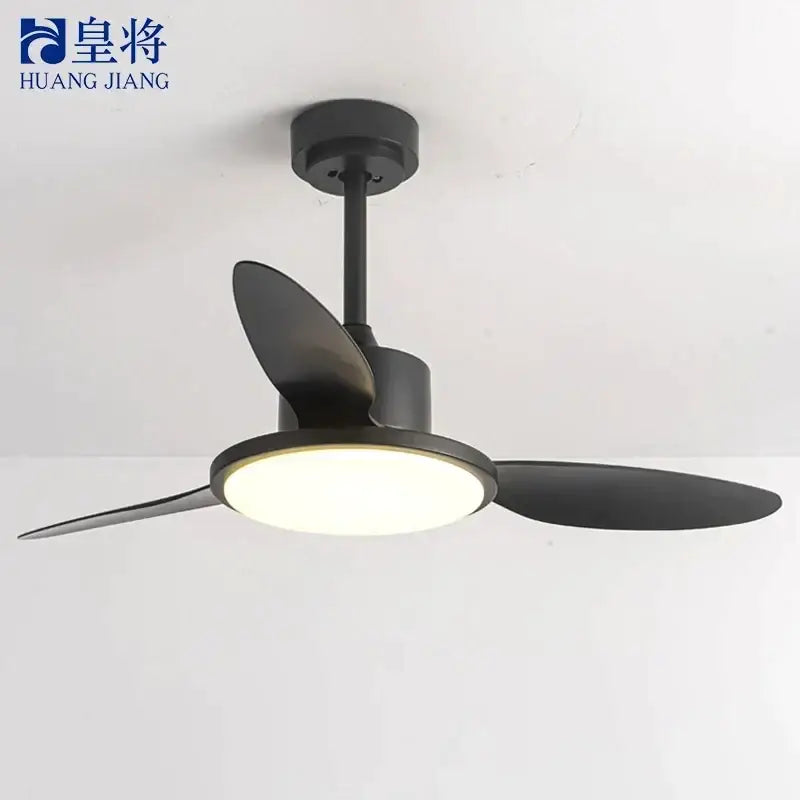 Modern gray and light wood led modern design ceiling fan bedroom