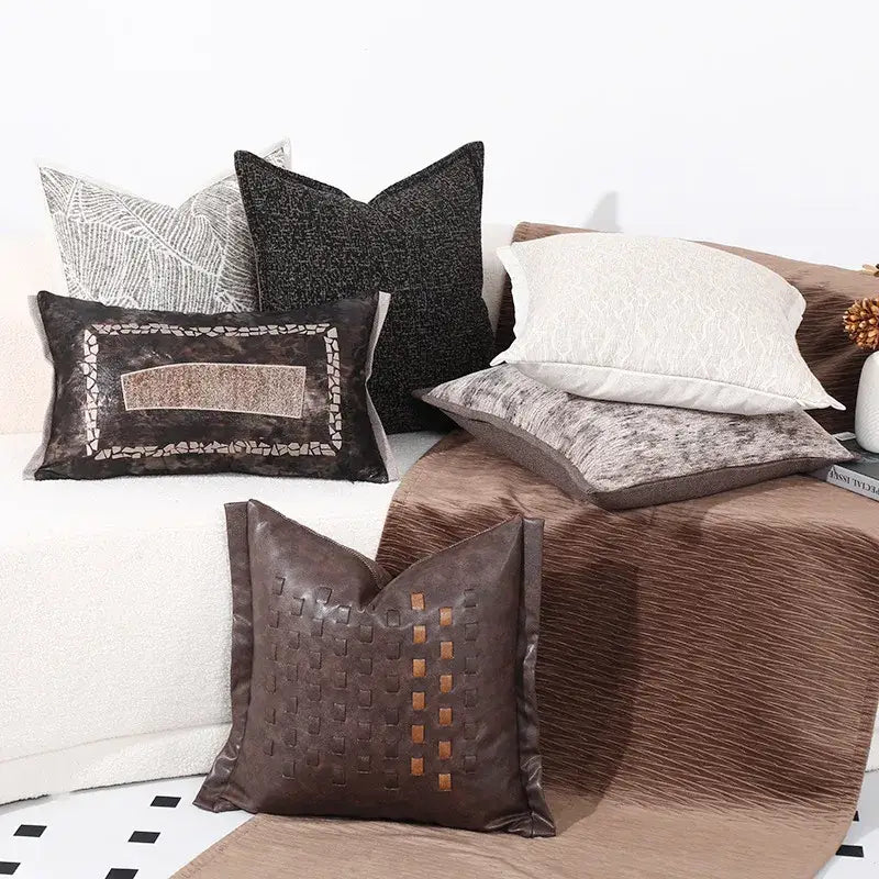 Modern gray and white leaf cushion cover living room decor