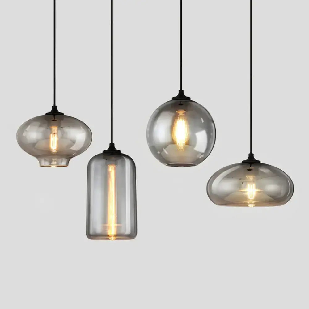 DecorBites™ Gray Glass Pendant Light for Bar Stair Dining Room E27 Edison Lamp Lighting
