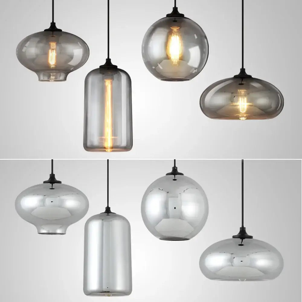 DecorBites™ Gray Glass Pendant Light for Bar Stair Dining Room E27 Edison Lamp Lighting
