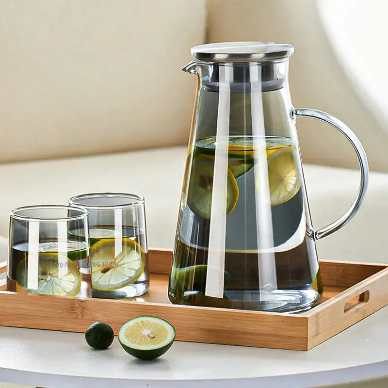 Modern gray glass water pitcher kitchen juice jug with stainless lid