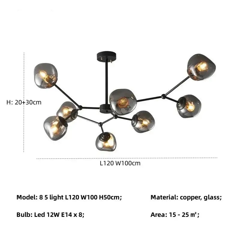 DecorBites™ Gray Lava Glass Chandelier LED Pendant Light Modern Nordic Design
