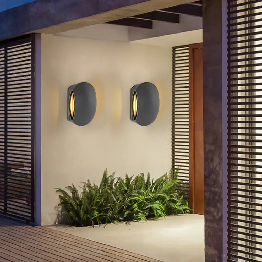 DecorBites™ Contemporary Black Outdoor Round Wall Light Sconce - Aluminum Fixture, Warm/White