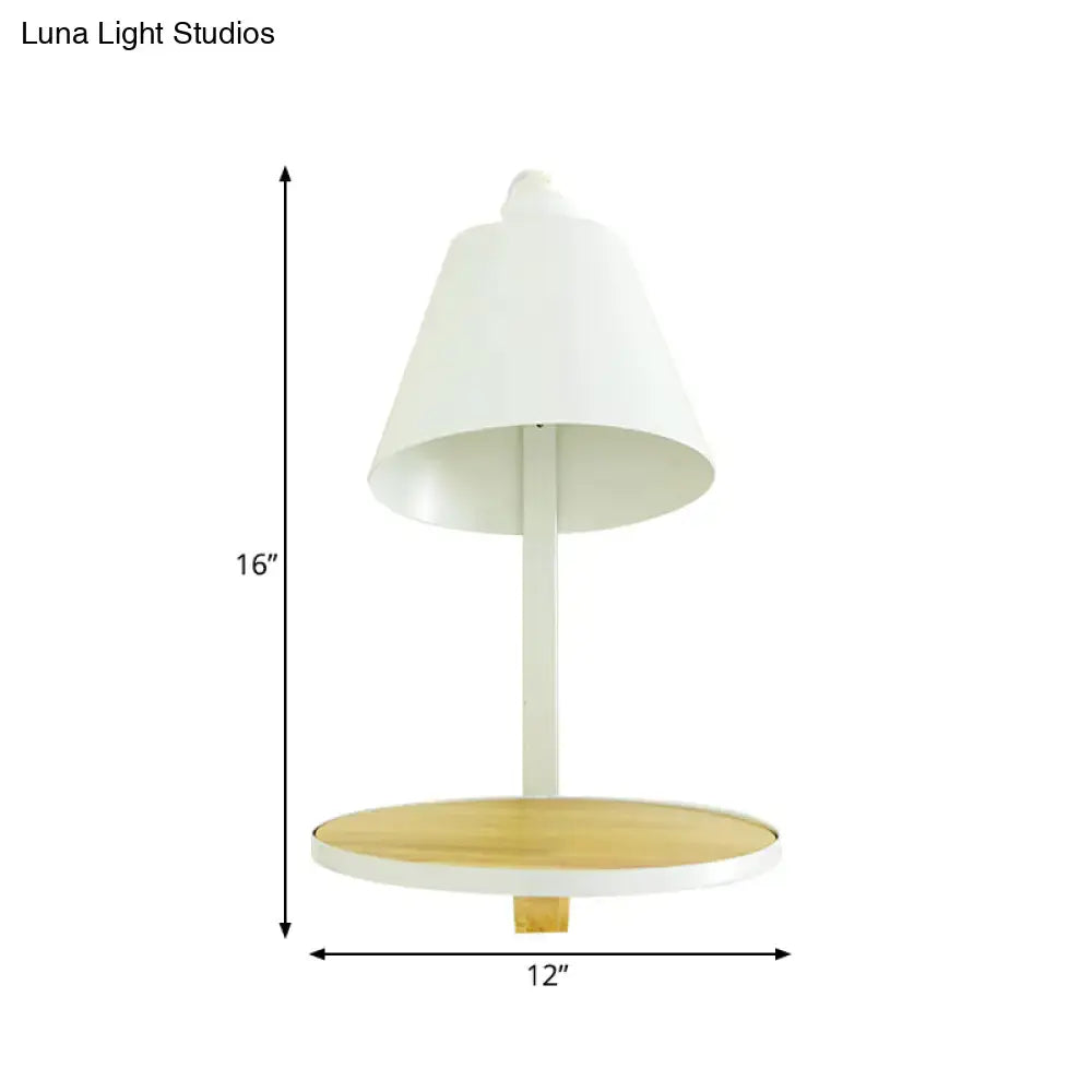 DecorBites™ Nordic Style 1-Light Metal Wall Sconce with Wooden Supporter - White/Gray Tapered Shade