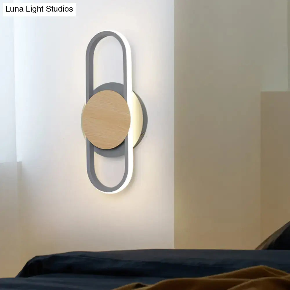 Modern gray & wood geometric led sconce bedroom light with white light