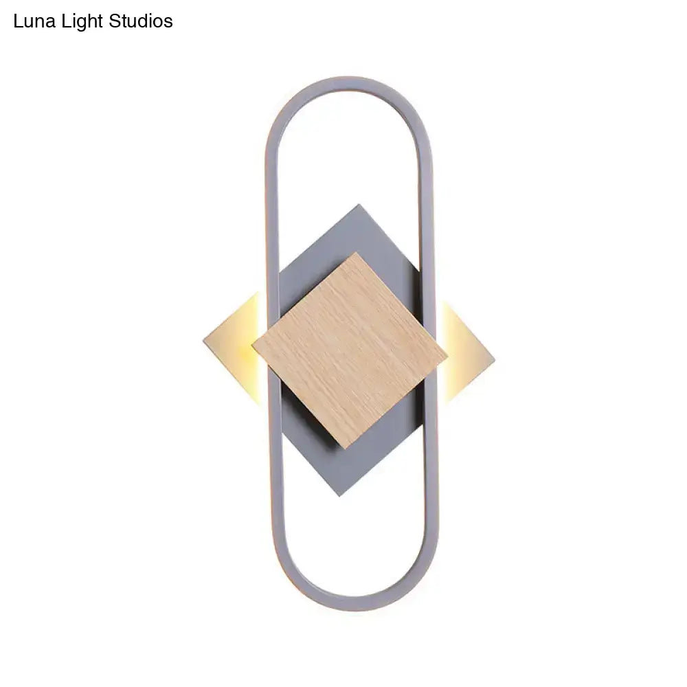Modern gray & wood geometric led sconce bedroom light with white light