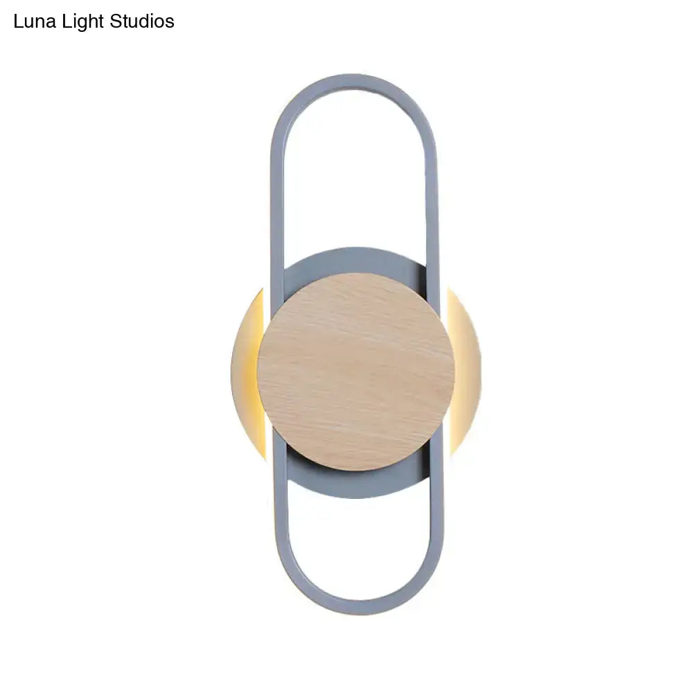 Modern gray & wood geometric led sconce bedroom light with white light
