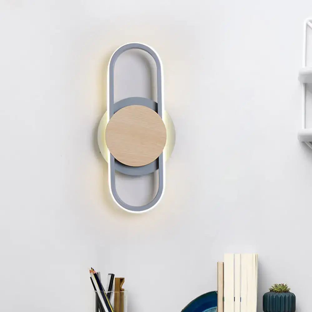 Modern gray & wood geometric led sconce bedroom light with white light