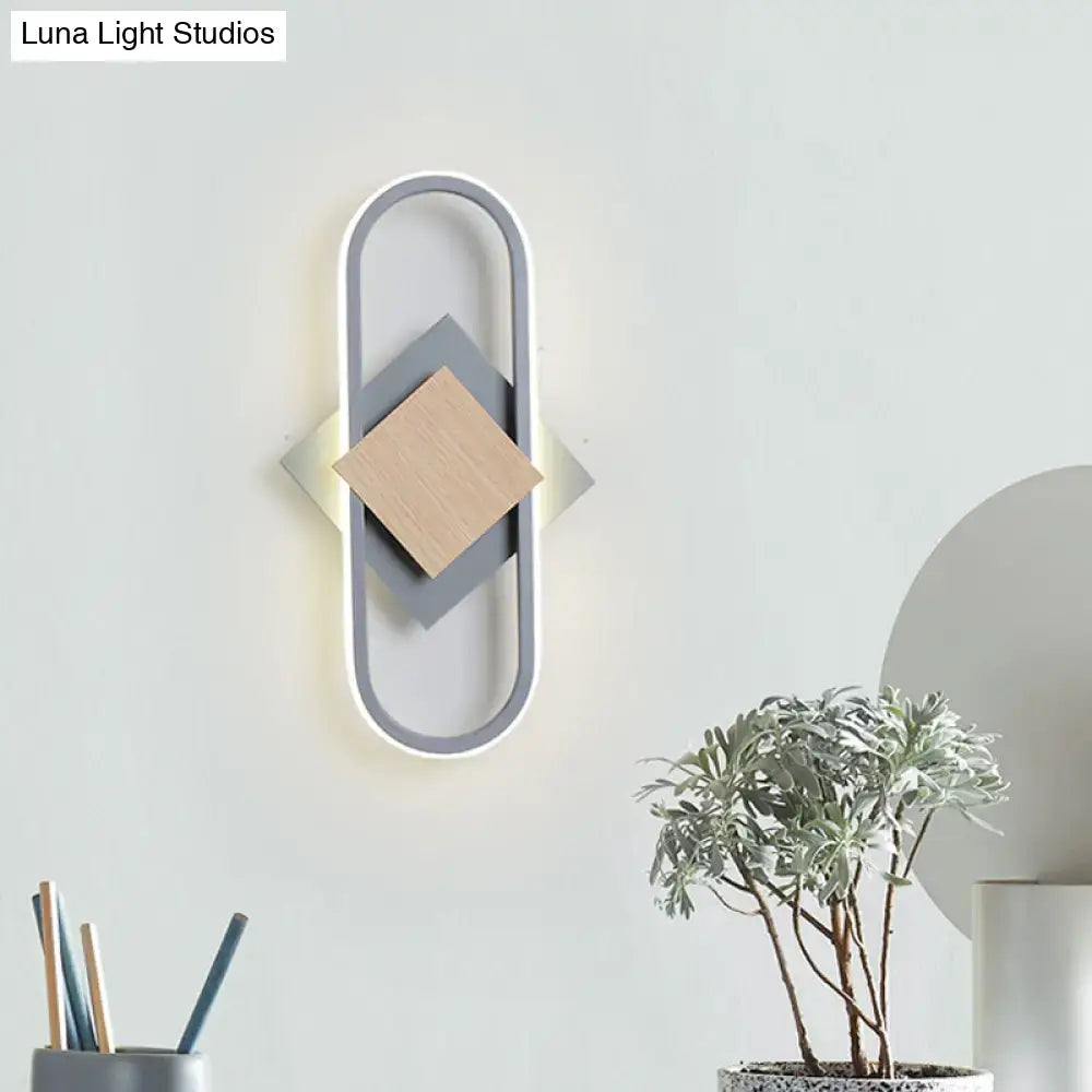 Modern gray & wood geometric led sconce bedroom light with white light
