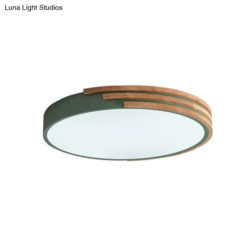 Modern green and wood flush mount ceiling light bedroom fixture