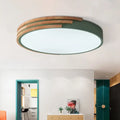Modern green and wood flush mount ceiling light bedroom fixture