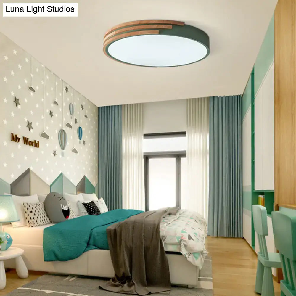 Modern green and wood flush mount ceiling light bedroom fixture