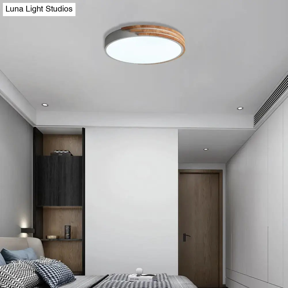 Modern green and wood flush mount ceiling light bedroom fixture