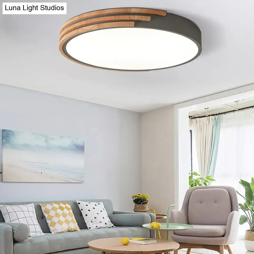 Modern green and wood flush mount ceiling light bedroom fixture