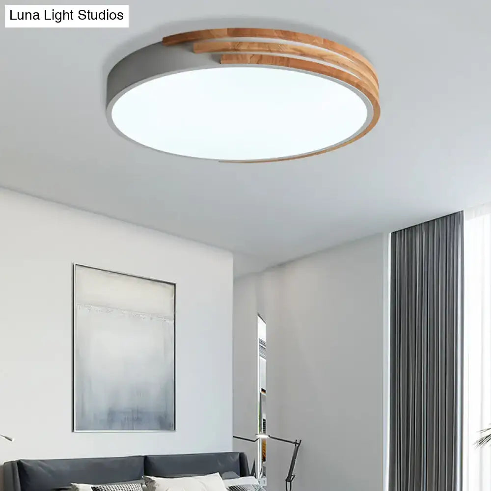 Modern green and wood round flush mount ceiling light bedroom