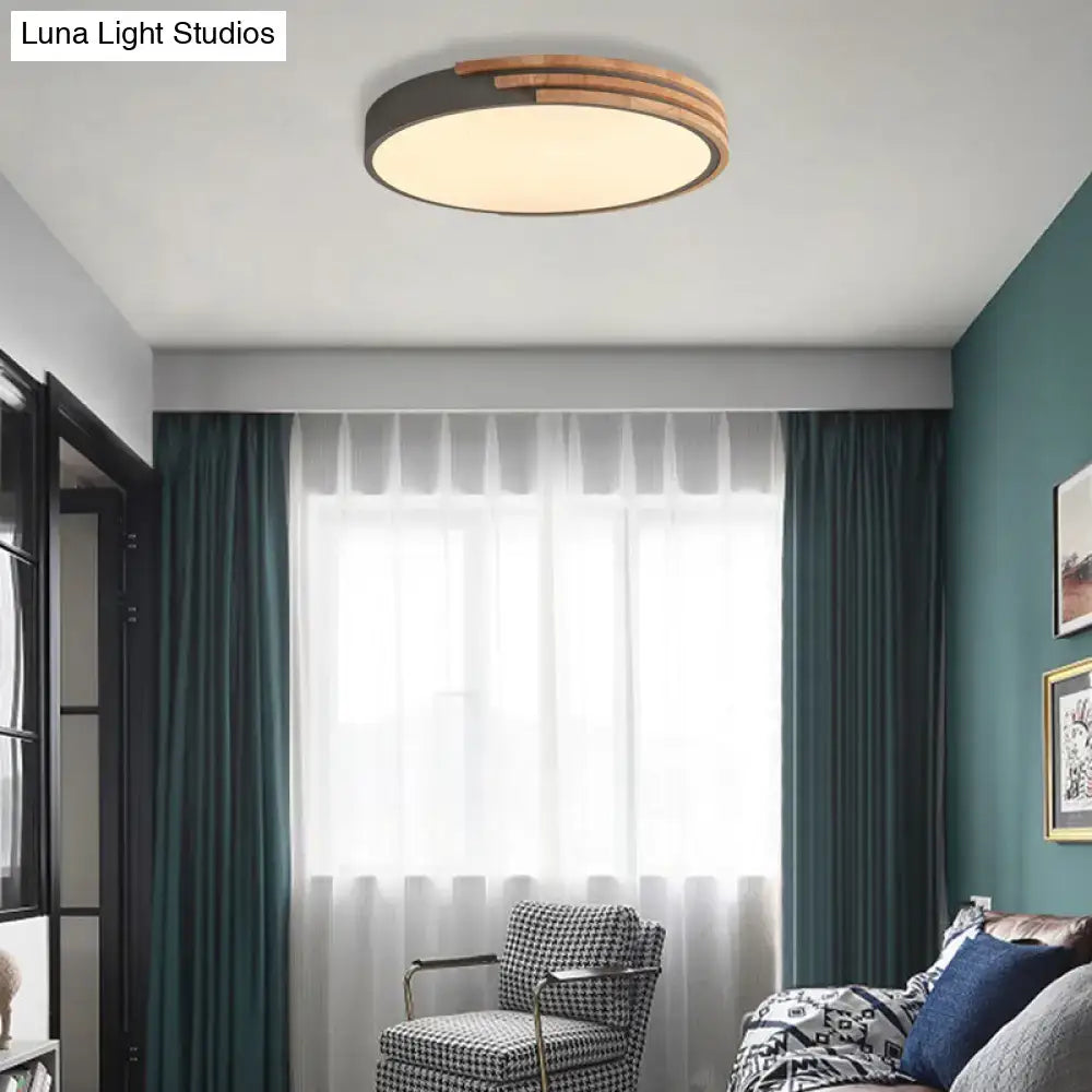 Modern green and wood round flush mount ceiling light bedroom