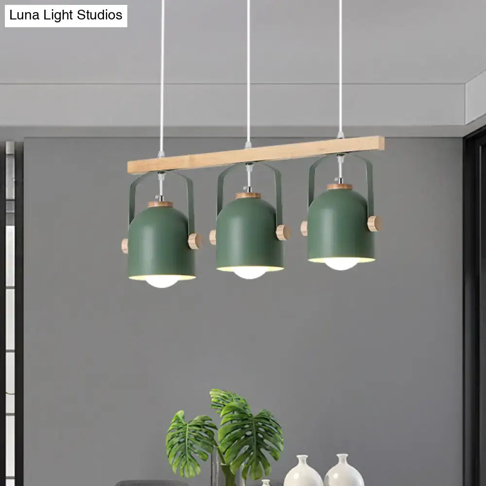 Modern green dome island light with wood accents for kitchen dining