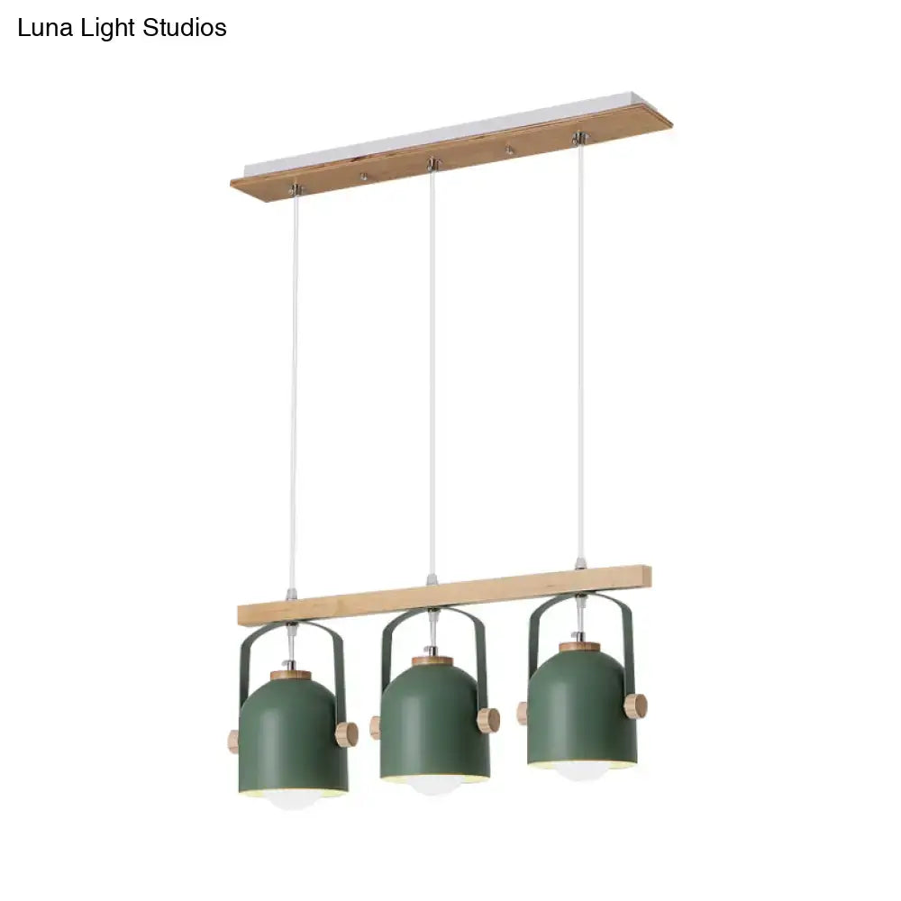 Modern green dome island light with wood accents for kitchen dining