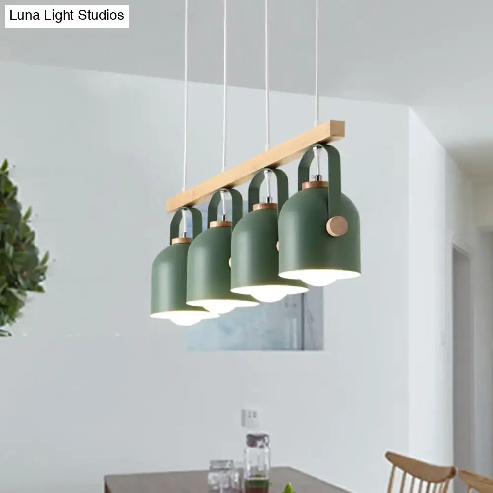 Modern green dome island light with wood accents for kitchen dining