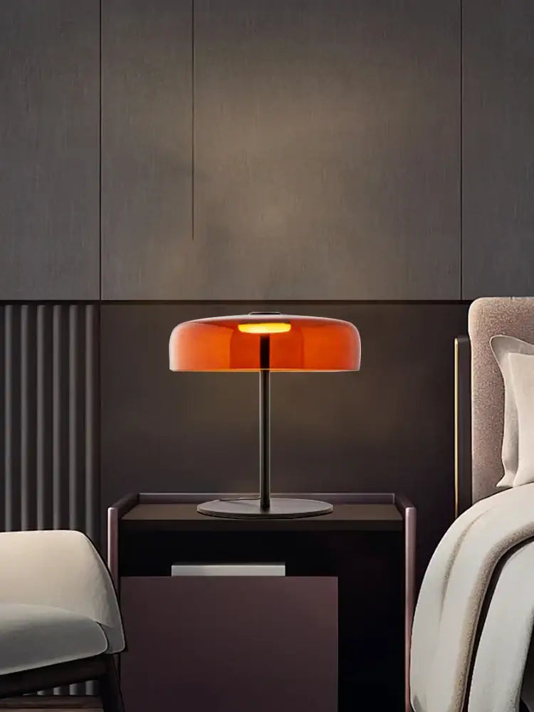 DecorBites™ Green Glass Table Lamp - Unique Handmade Decorative Desk Light with LED Bulb