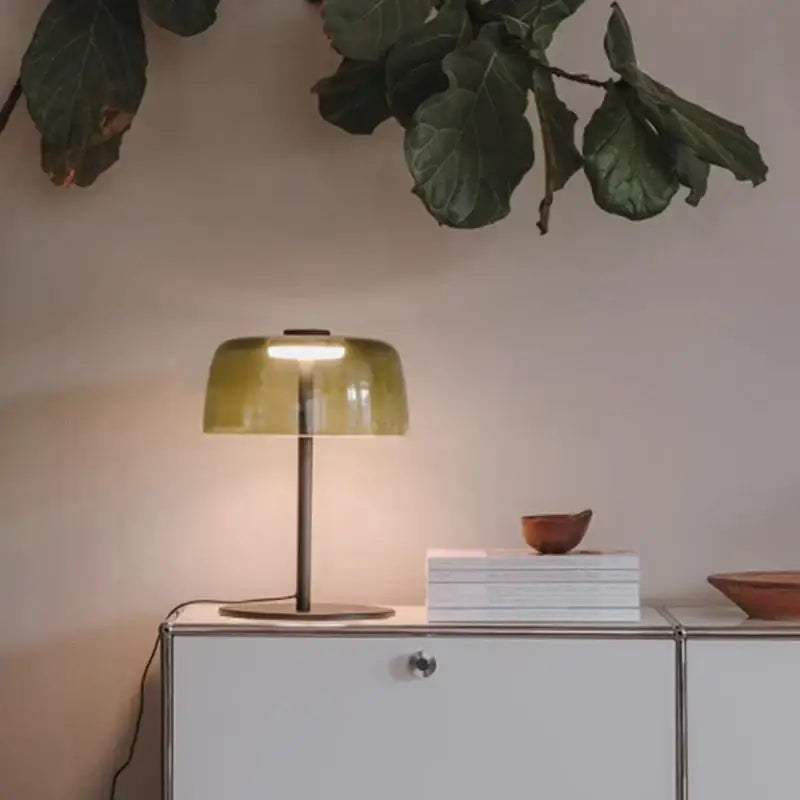DecorBites™ Green Glass Table Lamp - Unique Handmade Decorative Desk Light with LED Bulb