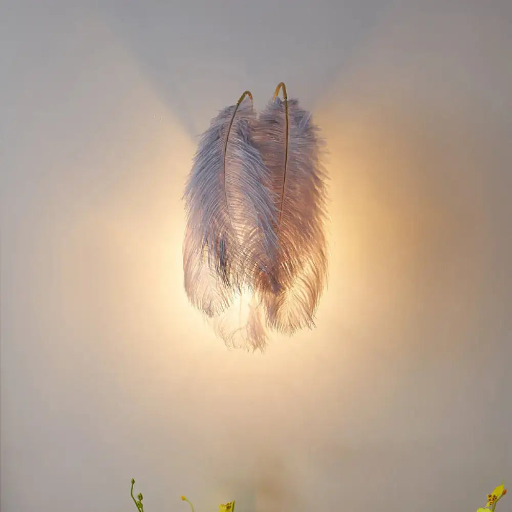 DecorBites™ Modern Furry Goose Feather Wall Lamp - Sleek Single-Bulb Sconce Light for Living Room (Grey/White)
