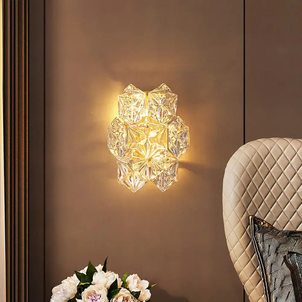 Modern hexagon gold finish glass wall light bedroom sconce e12 e14