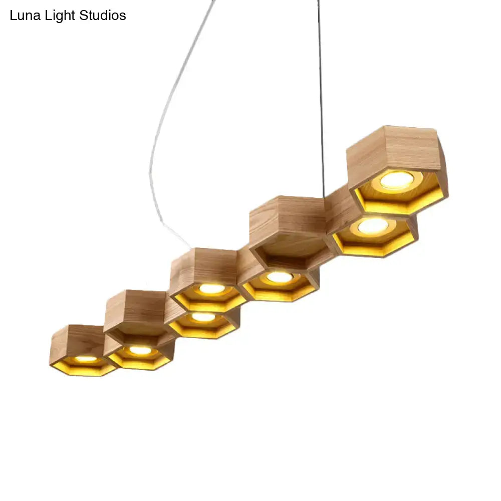 DecorBites™ Modern Hexagonal Wooden Ceiling Light Fixture for Living Room - 5/7-Light Island Lighting
