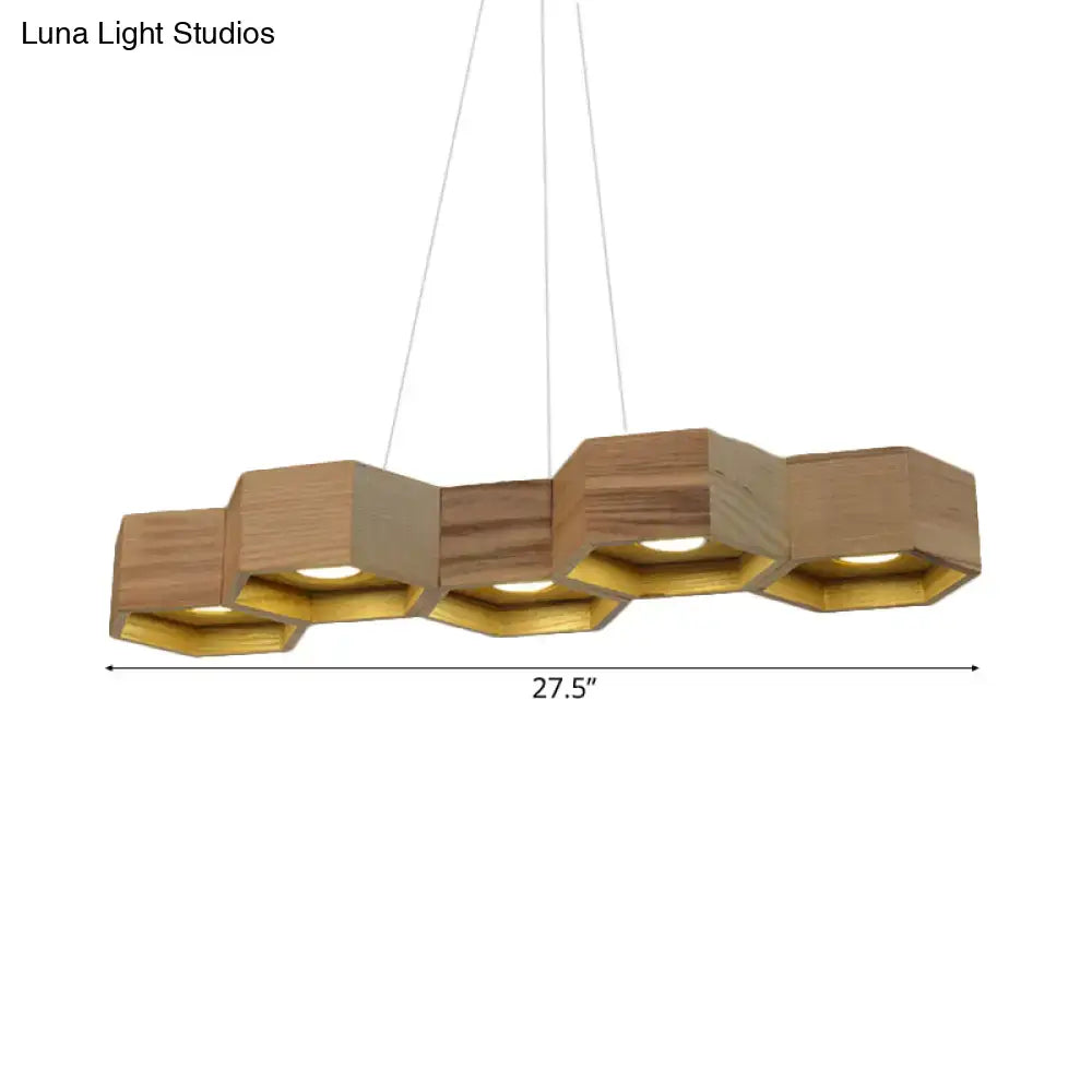 DecorBites™ Modern Hexagonal Wooden Ceiling Light Fixture for Living Room - 5/7-Light Island Lighting