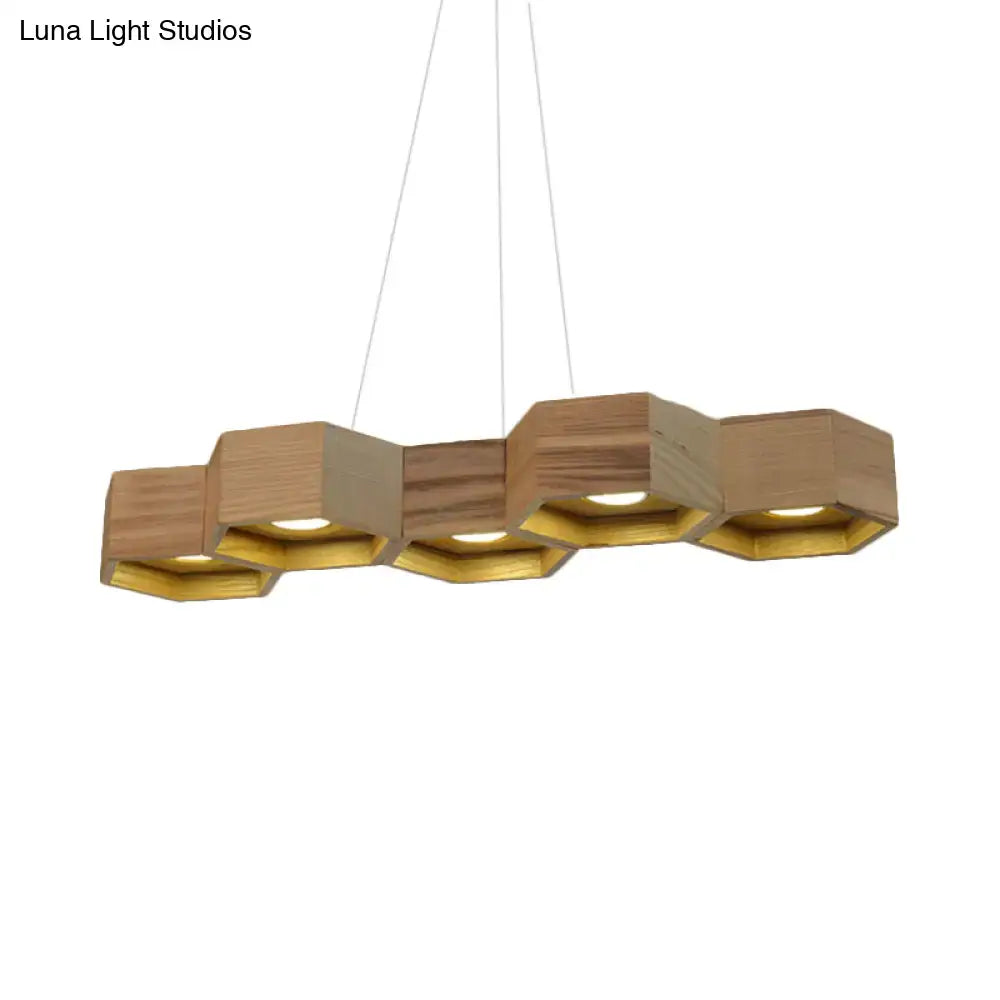 DecorBites™ Modern Hexagonal Wooden Ceiling Light Fixture for Living Room - 5/7-Light Island Lighting