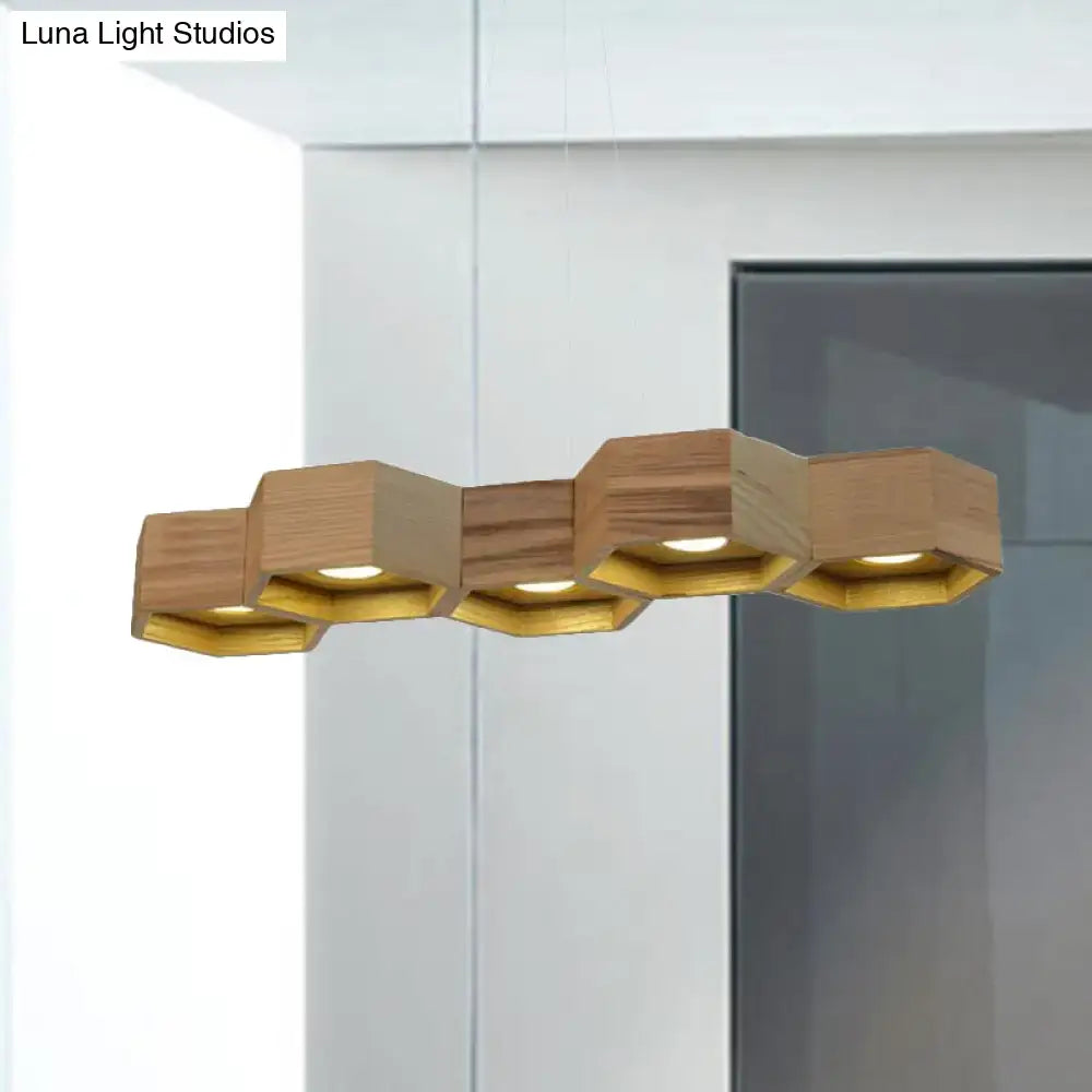 DecorBites™ Modern Hexagonal Wooden Ceiling Light Fixture for Living Room - 5/7-Light Island Lighting