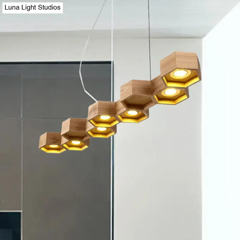 DecorBites™ Modern Hexagonal Wooden Ceiling Light Fixture for Living Room - 5/7-Light Island Lighting