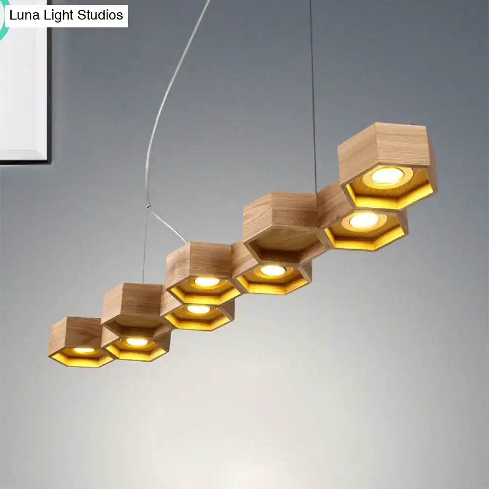 DecorBites™ Modern Hexagonal Wooden Ceiling Light Fixture for Living Room - 5/7-Light Island Lighting